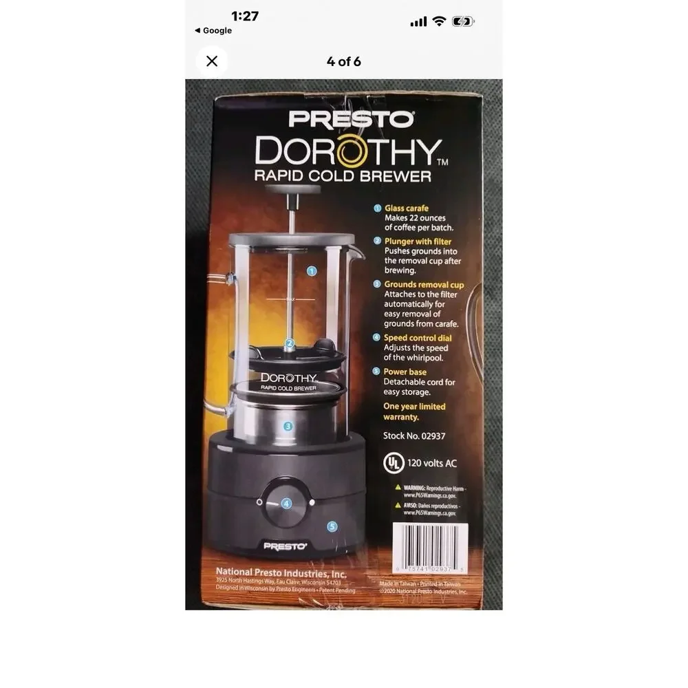 Presto 02937 Dorothy™ Electric Rapid Cold Brewer - Cold Brew at Home in 15 mins